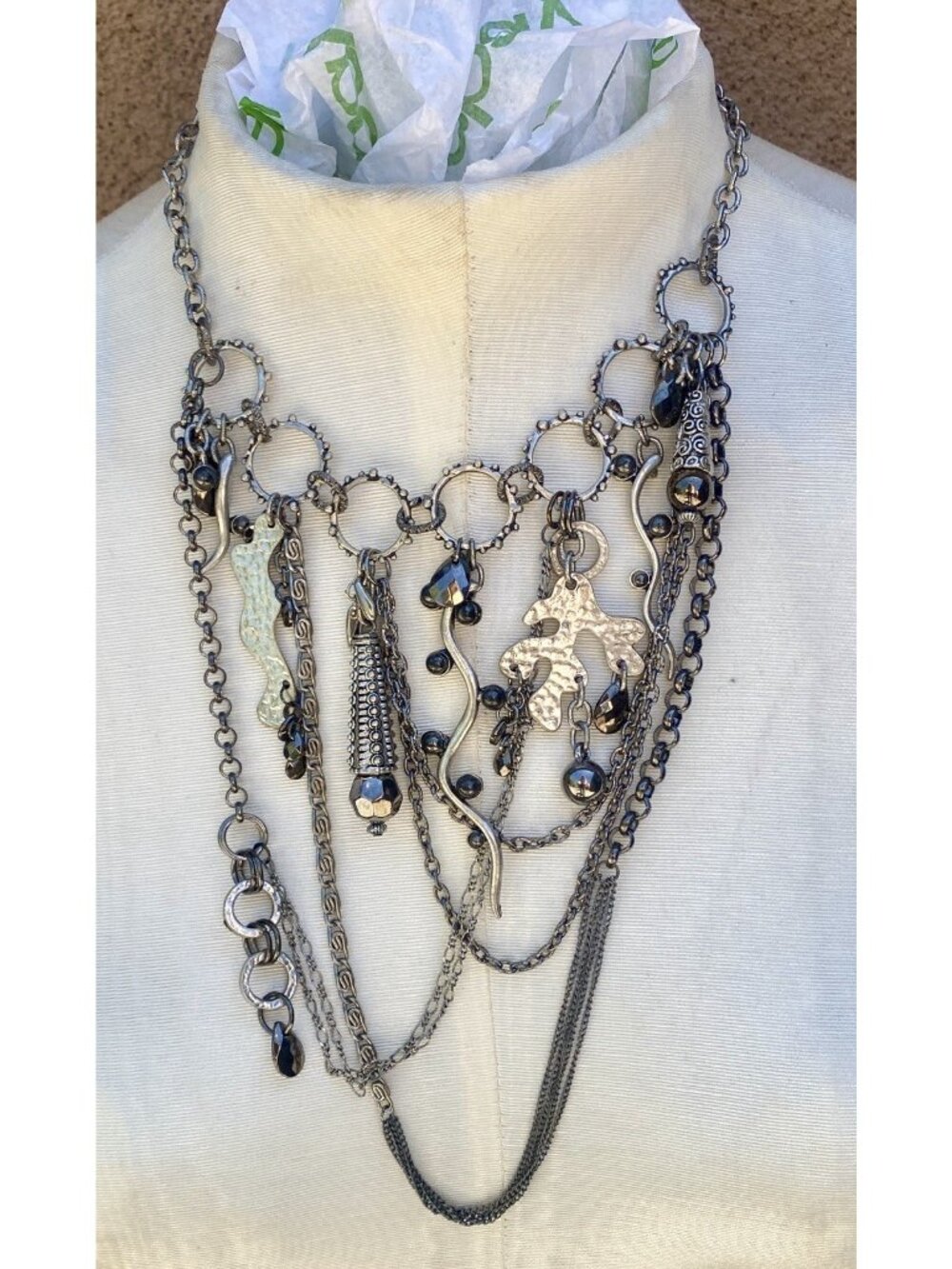 Treska Silvertone Chain Charm Drop Necklace